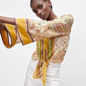 Zara Printed blouse with bow